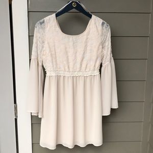 Cream, detailed, bell sleeved dress